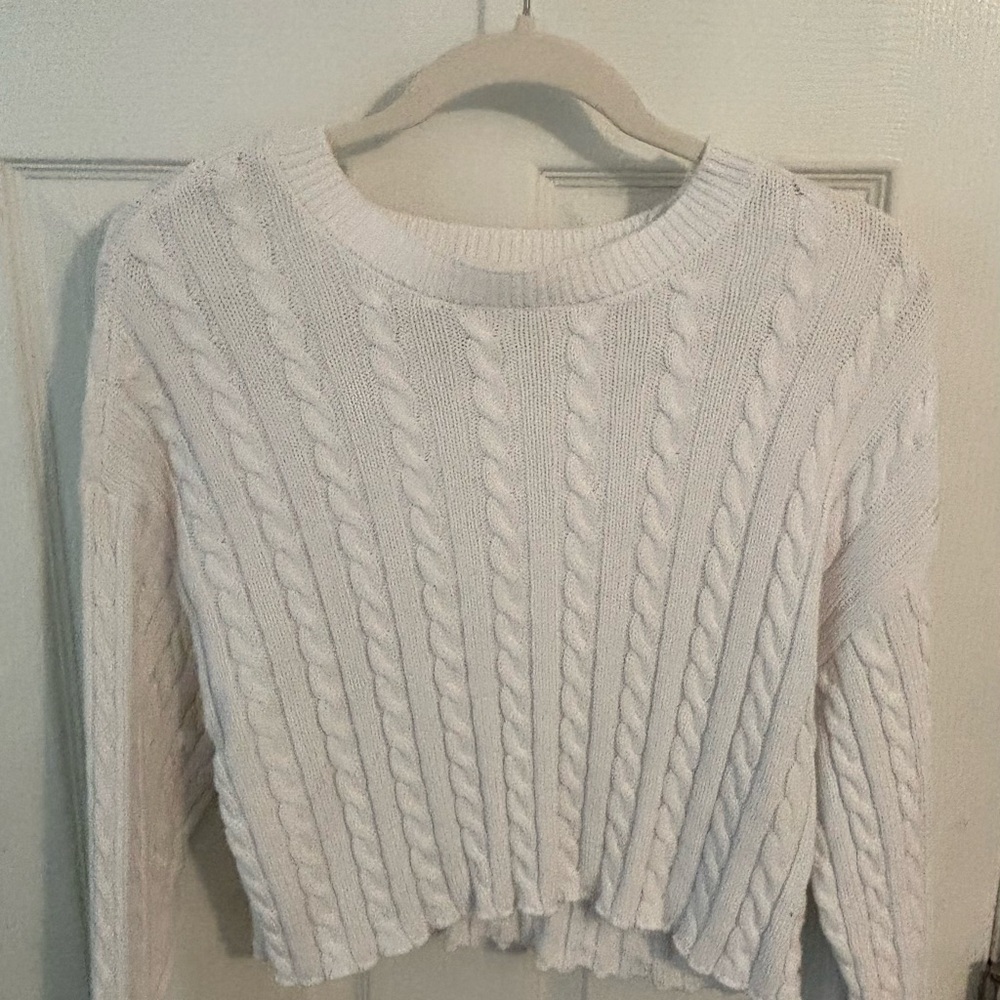 Aerie White Cable Knit Sweater